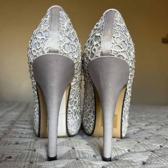Lady Couture Ivy Peep Toe Silver Lace Mesh Stiletto Heels NIB Women’s EU 38 US 7 - Picture 13 of 16
